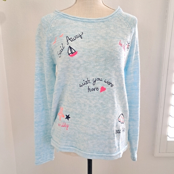 NWT Lilly Pulitzer Danette Sweater Celestial Blue Sailabration Embroidery Size M - Picture 1 of 11